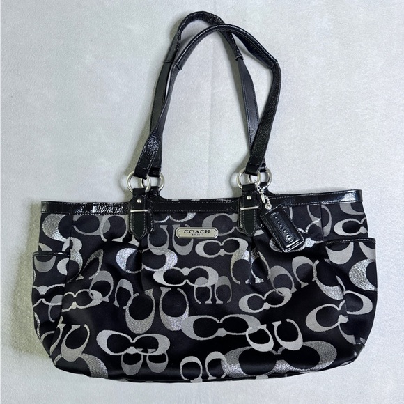 Coach Handbags - Coach Women's Metallic Silver Black SoHo Signature Shoulder Bag Tote F19664 Y2K